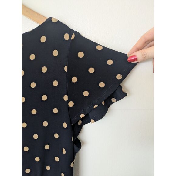 Lauren by Ralph Lauren Polka Dot Midi Wrap Dress w/ Flutter Sleeves Sz 16 - Picture 6 of 9